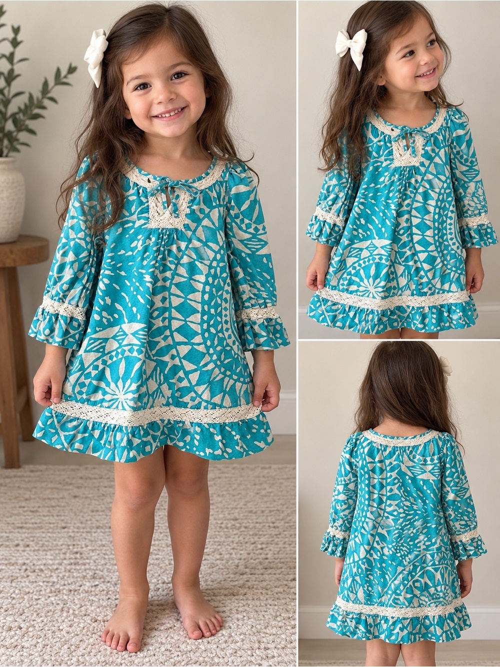 Gap Kids Girls XS (4-5) Turquoise Floral Print Ruffle Dress with Lace Trim